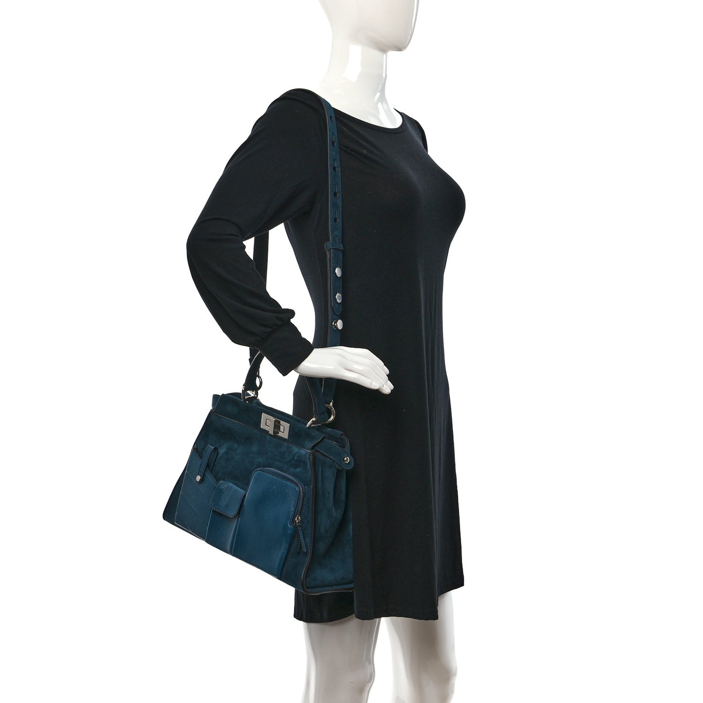 Chamois Karung Shiny Nappa Medium 3 Pocket Peekaboo Iconic Satchel Cobalto Petrolio
