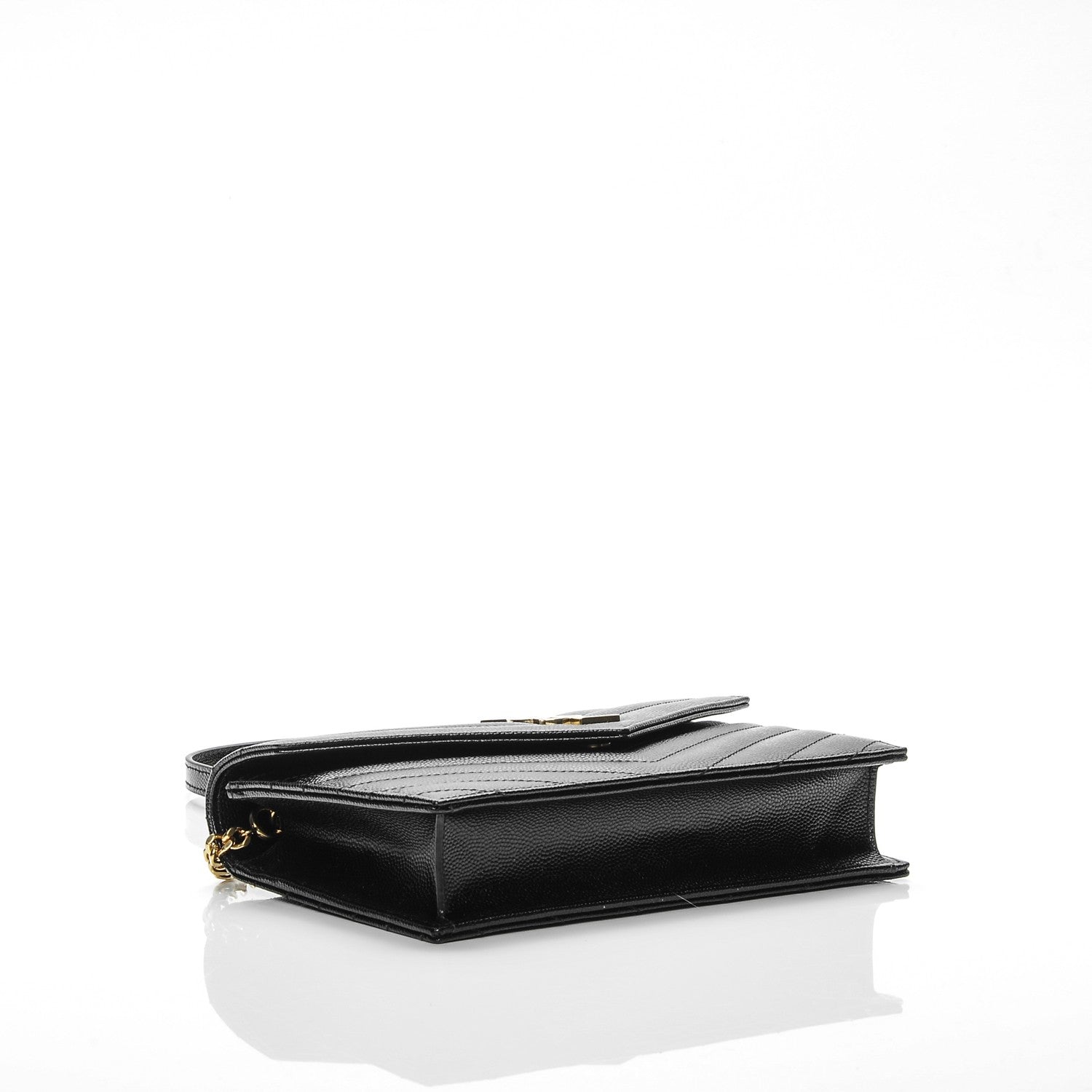Saint Laurent Grain De Poudre Matelasse Chevron Monogram Chain Wallet Black 4 of 6