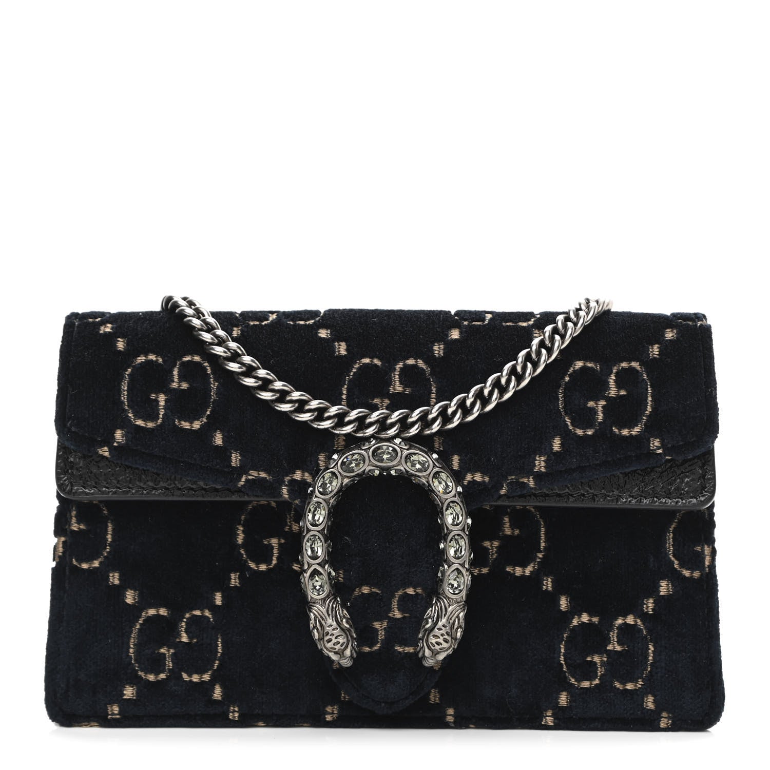 Gucci Velvet GG Monogram Super Mini Dionysus Shoulder Bag Blue Beige Black 1 of 9
