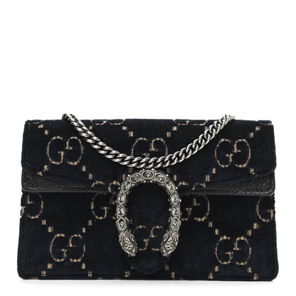 Gucci Velvet GG Monogram Super Mini Dionysus Shoulder Bag Blue Beige Black 1 of 9