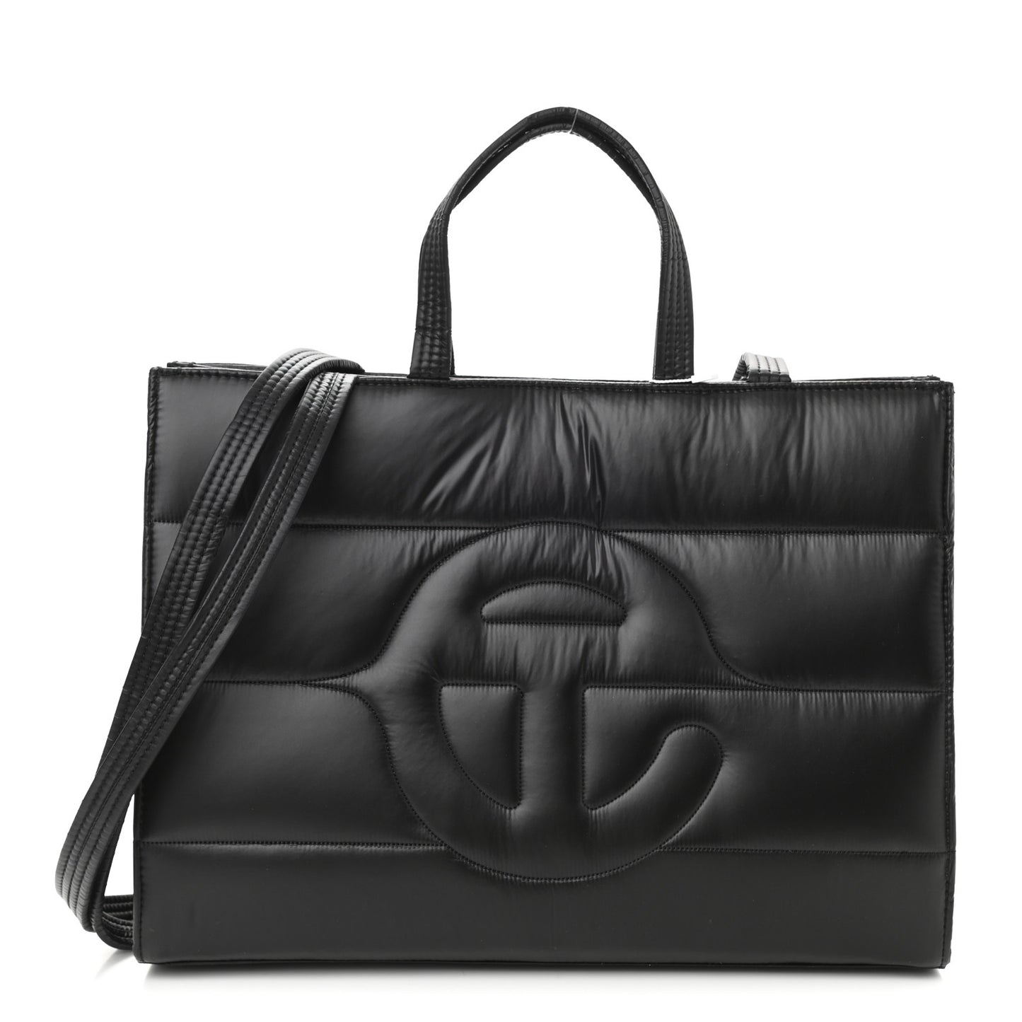 Nylon Medium Puff Shopping Bag Black
