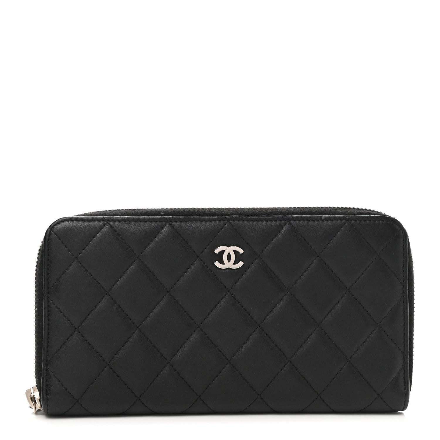 Chanel Lambskin Quilted Large Gusset Zip Around Wallet Black 1 of 8