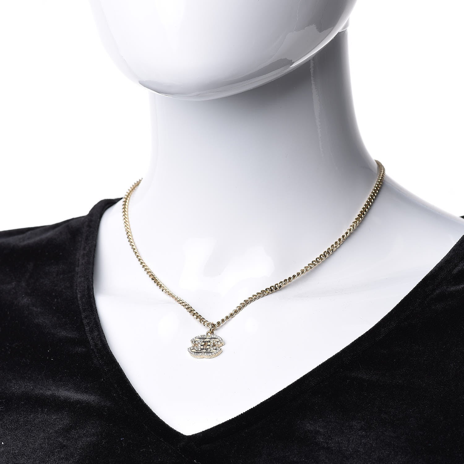 Chanel Crystal Enamel Striped CC Necklace Gold Black 2 of 6