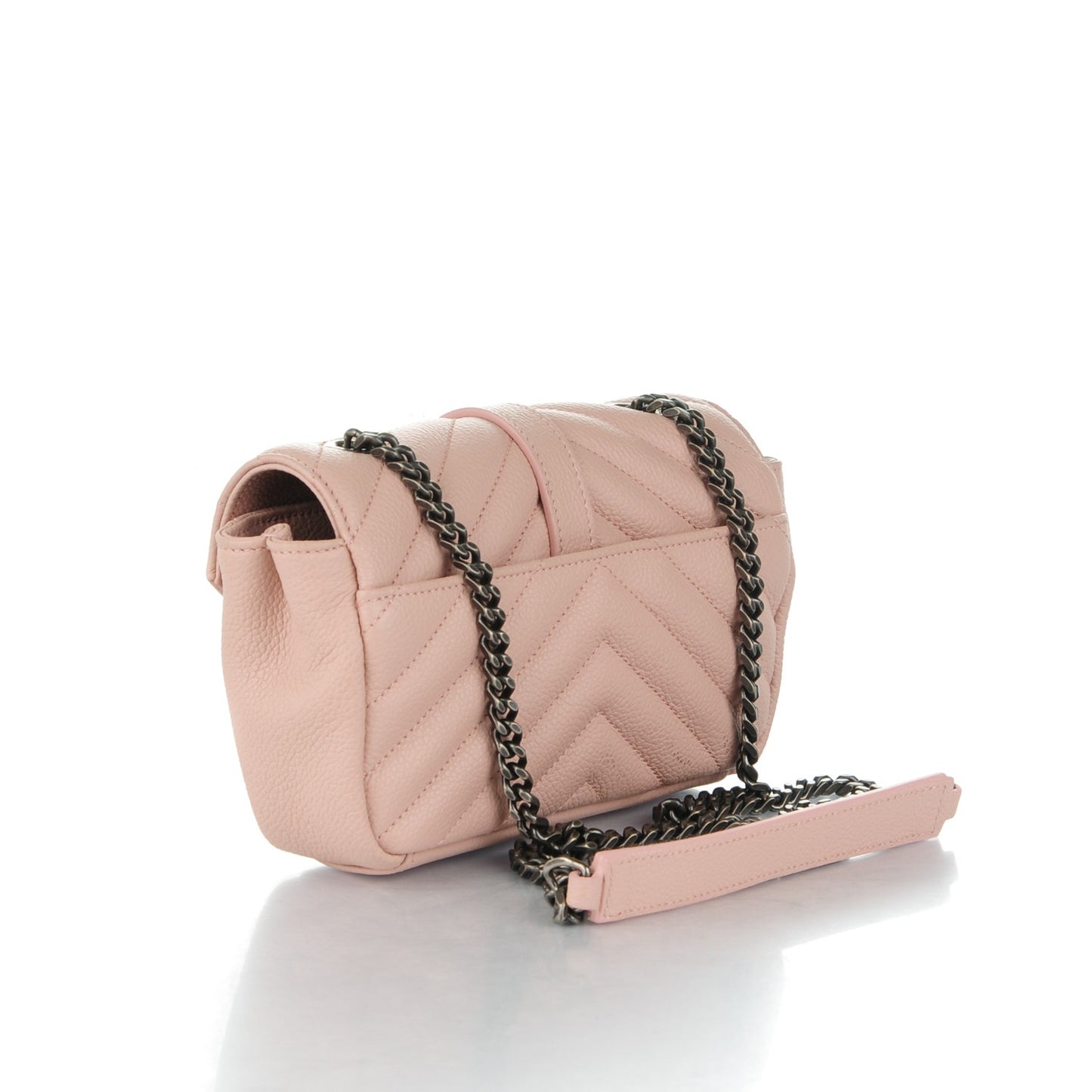 Grained Calfskin Matelassé Chevron Monogram Classic Baby Chain Bag Pale Pink