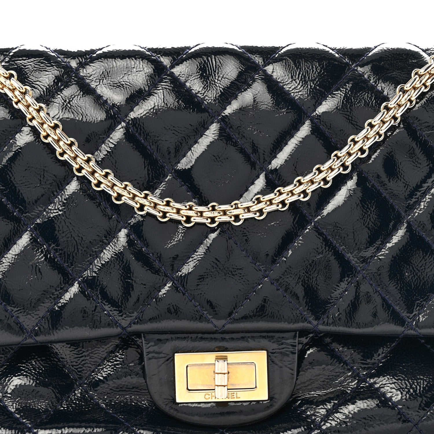 Chanel Distressed Patent Quilted 2.55 Reissue 227 Flap Navy 8 of 13