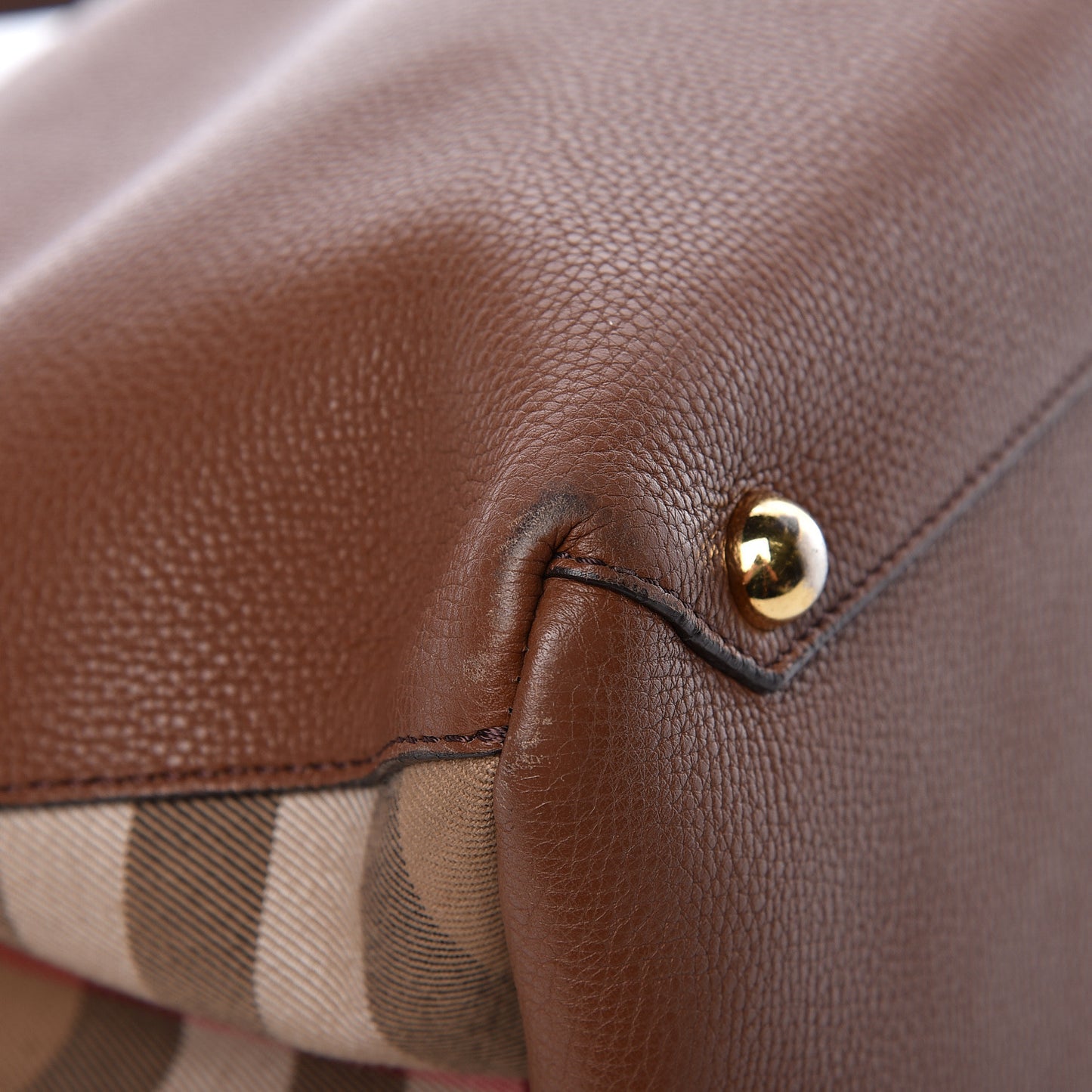 Grainy Calfskin House Check Medium Banner Tote Tan