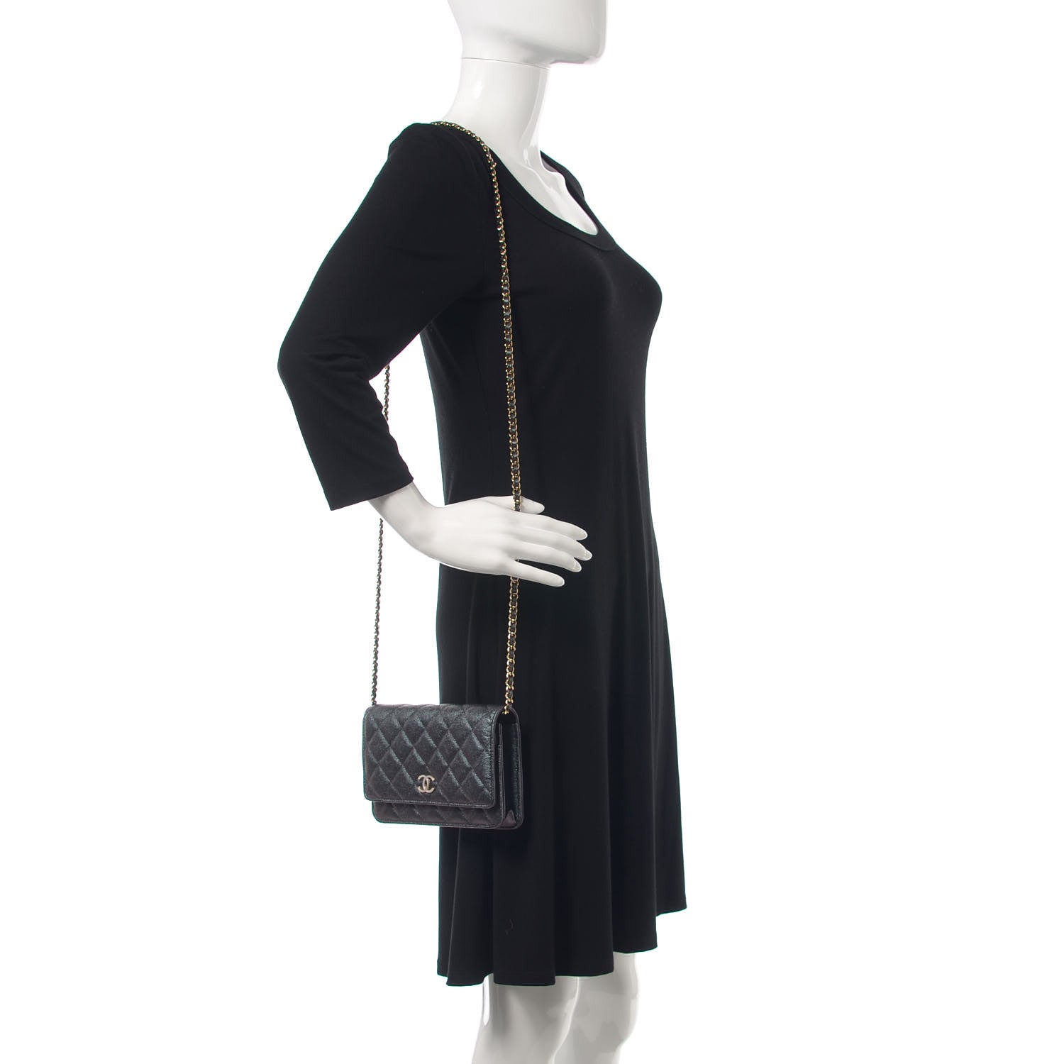 Chanel Iridescent Caviar Quilted Wallet On Chain WOC Black 2 of 11