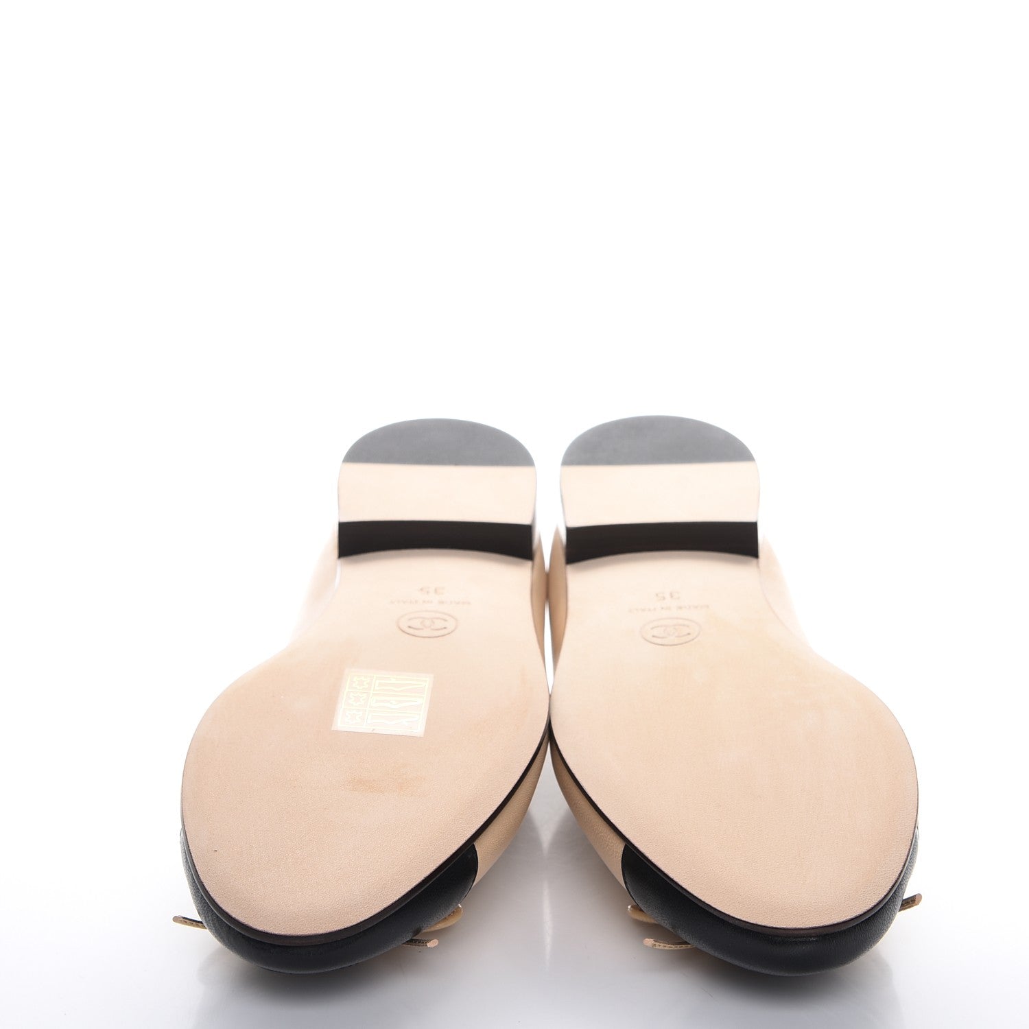 Chanel Lambskin Cap Toe Ballerina Flats 35 Beige Black 5 of 9