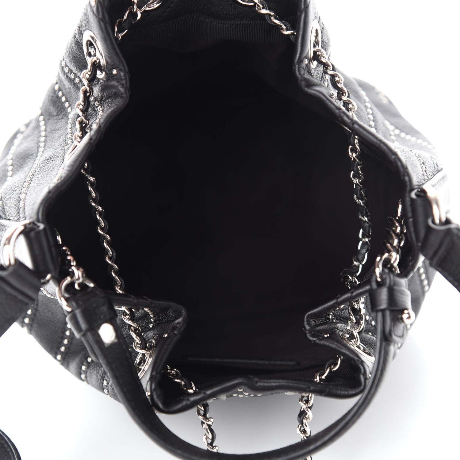 Chanel Calfskin Studded Chevron Quilted Stud Wars Drawstring Bag Black 5 of 10
