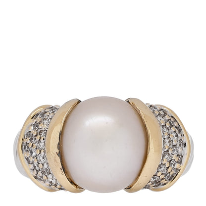David Yurman Sterling Silver 18K Yellow Gold Diamond Cultured Pearl Cocktail Ring 54 6.75 1 of 4