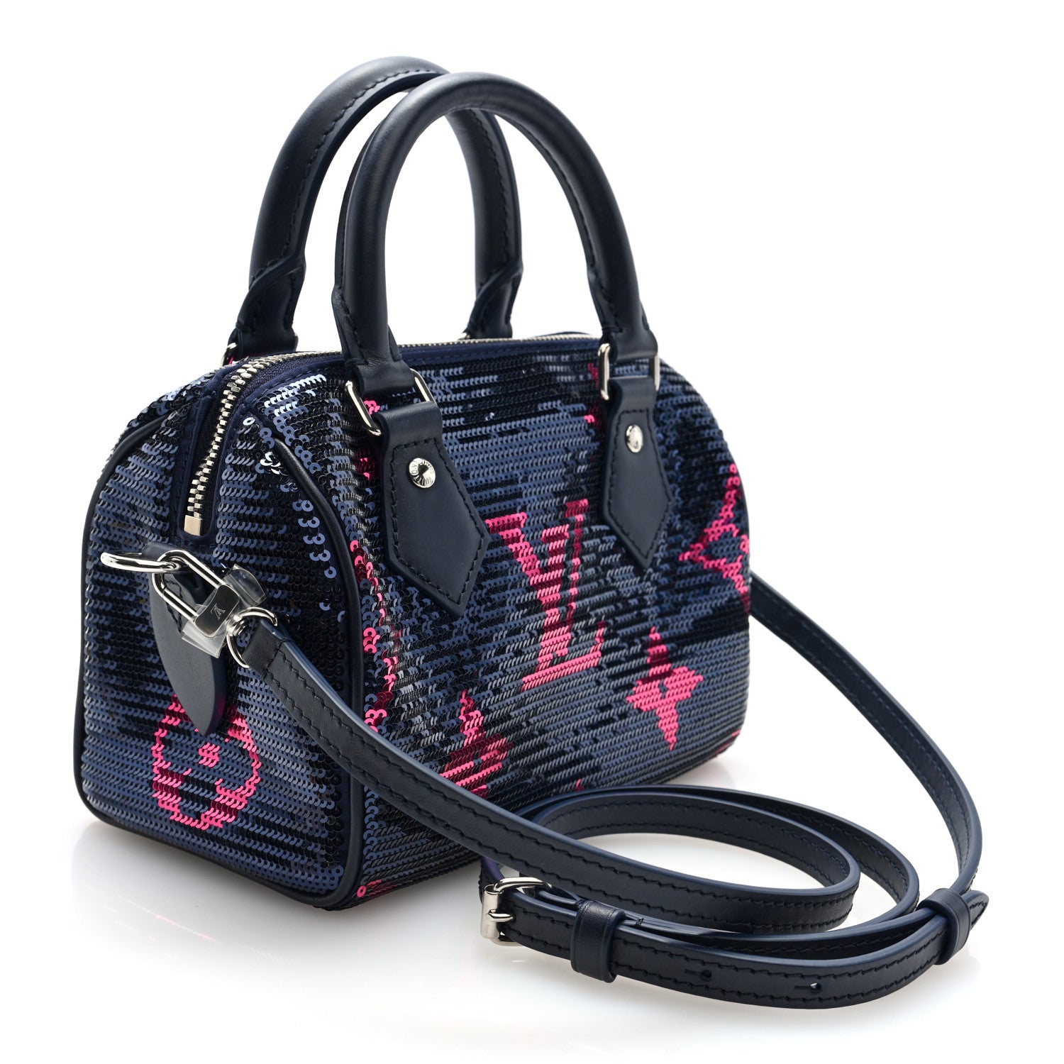 Louis Vuitton Giant Monogram Sequins Speedy Bandouliere 18 Navy Fuchsia 3 of 9