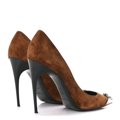 Saint Laurent Suede Metal Tip Zoe 105 Pumps 38.5 Brown 4 of 8