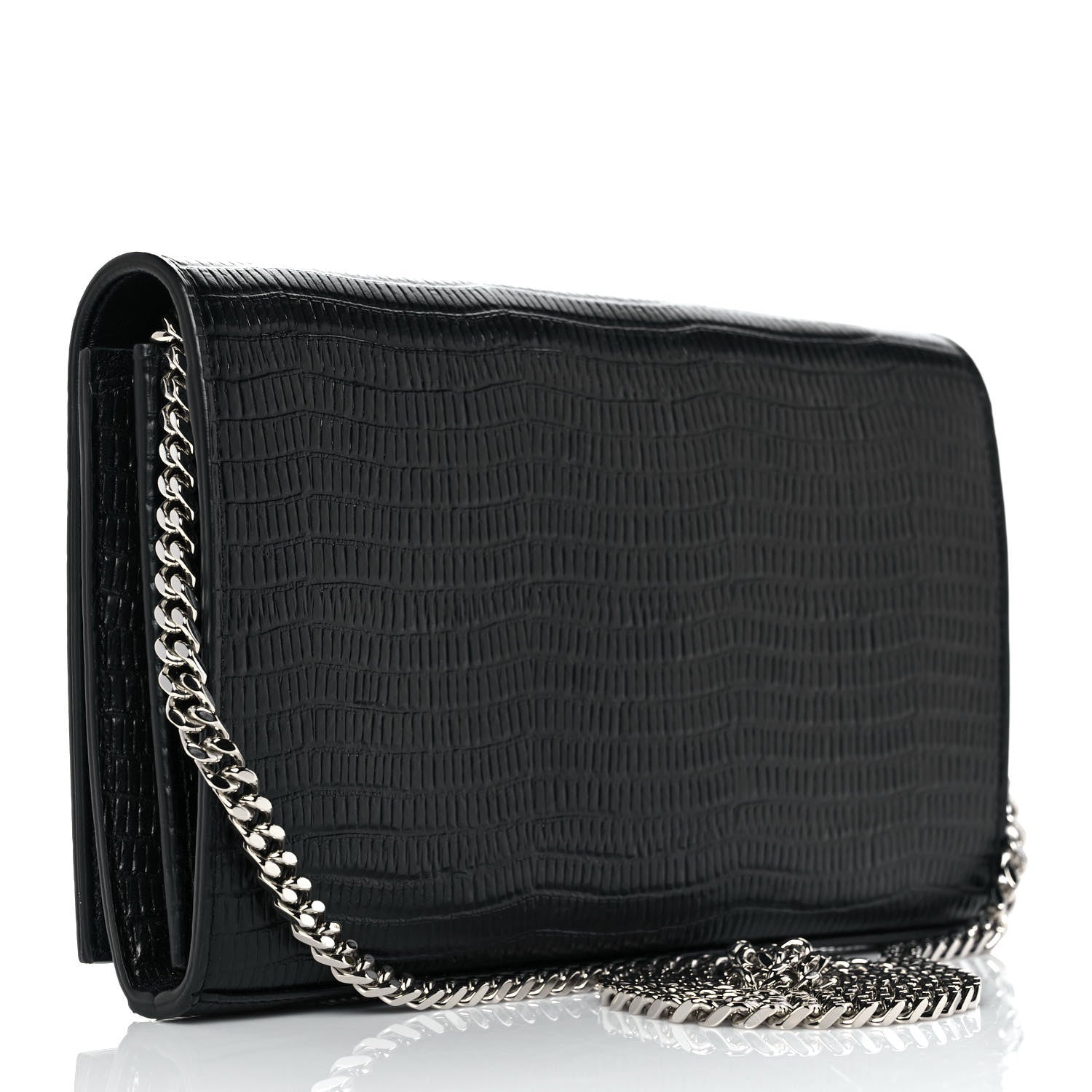 Saint Laurent Lambskin Lizard Embossed Classic Paris Chain Wallet Black 2 of 9