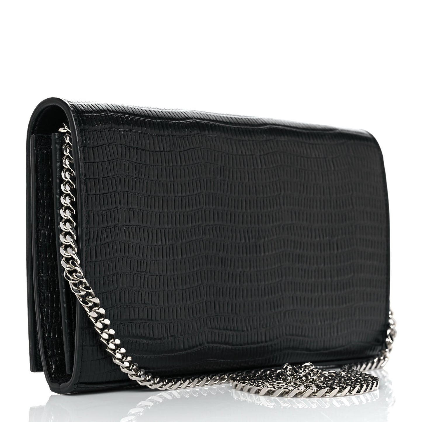 Lambskin Lizard Embossed Classic Paris Chain Wallet Black