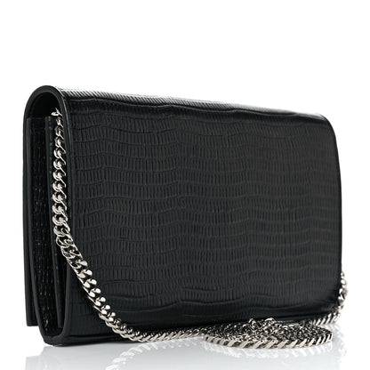 Saint Laurent Lambskin Lizard Embossed Classic Paris Chain Wallet Black 3 of 10