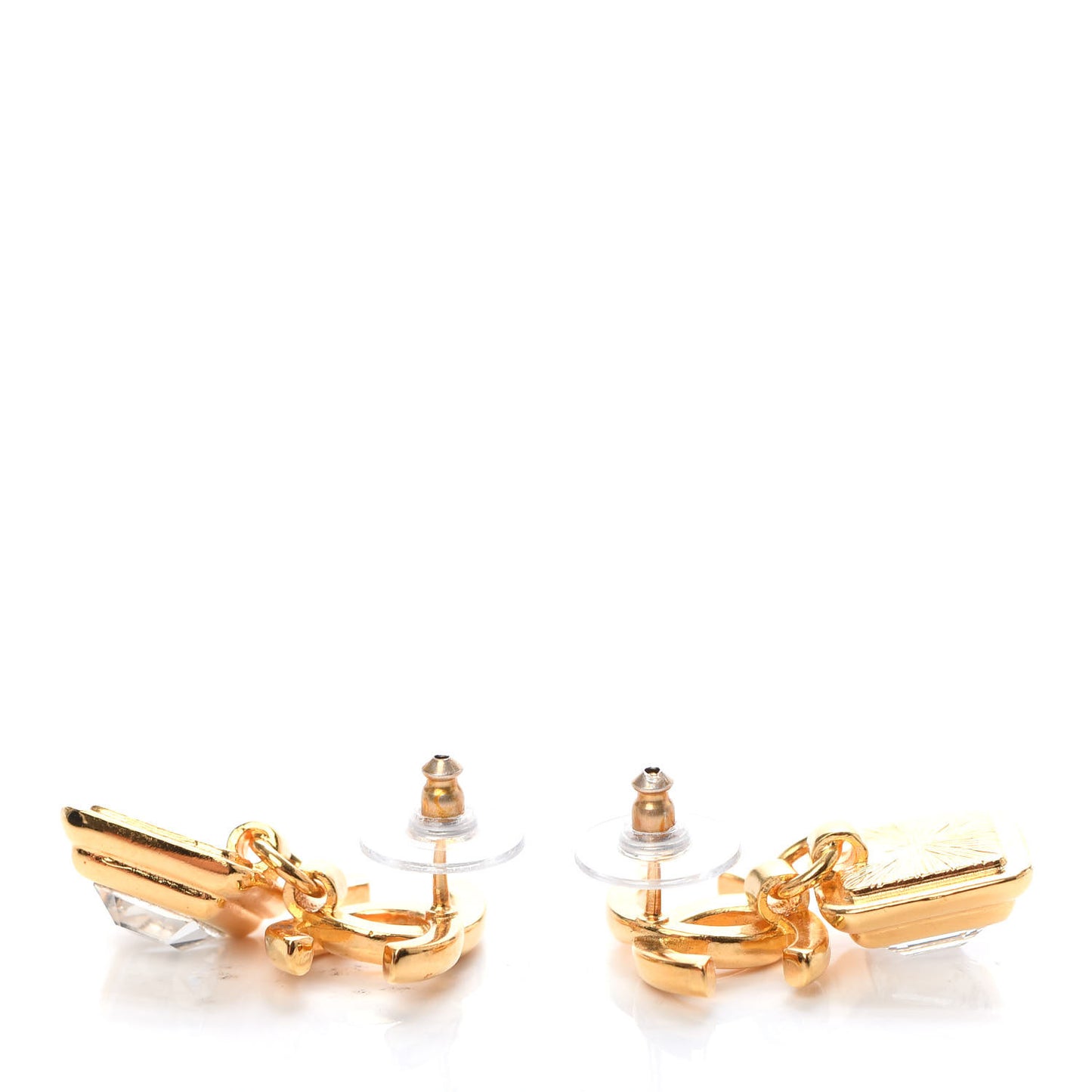 Large Crystal CC Drop Earrings Gold