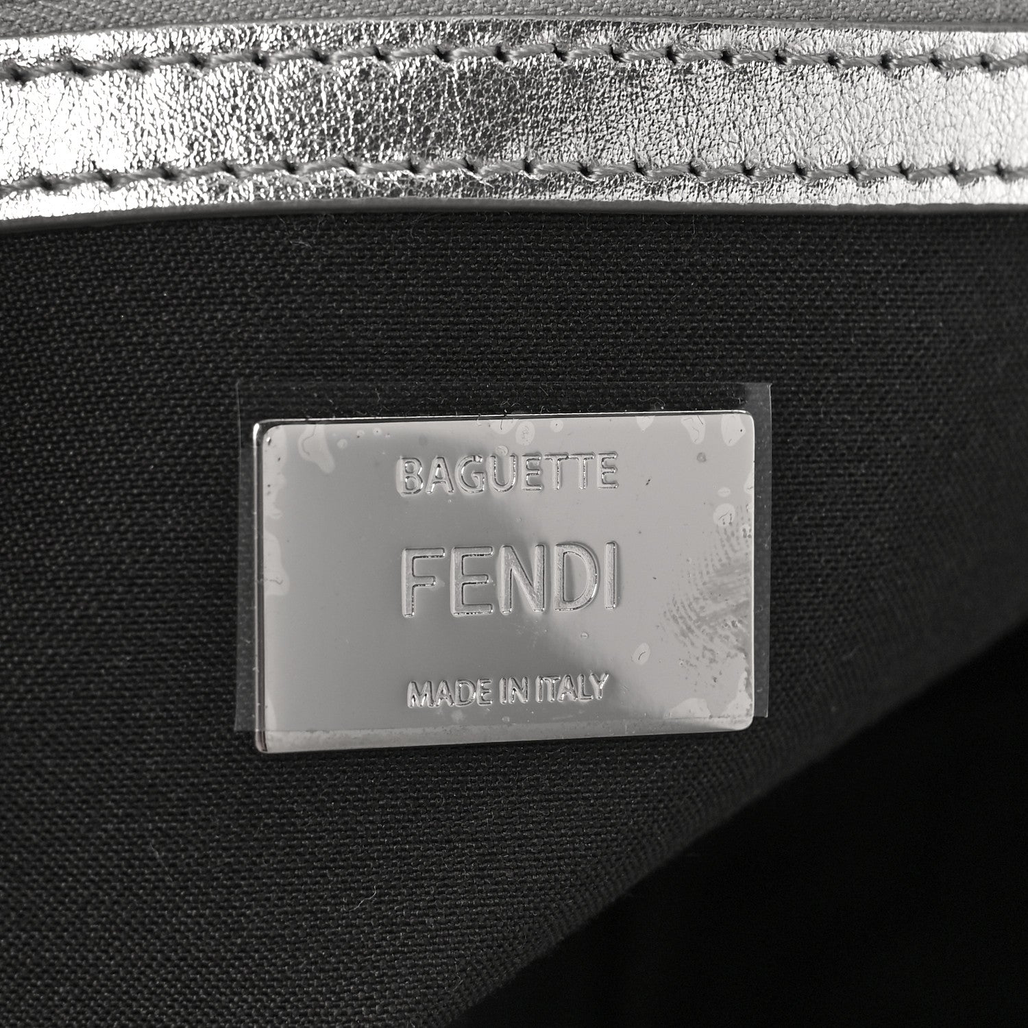 Fendi Vitello Catalan Mirror FF 1974 Embossed Large Baguette Argento 6 of 8