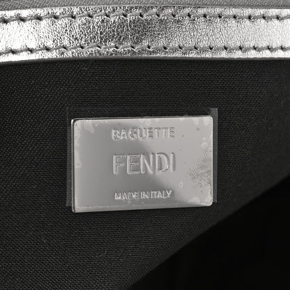Fendi Vitello Catalan Mirror FF 1974 Embossed Large Baguette Argento 6 of 8