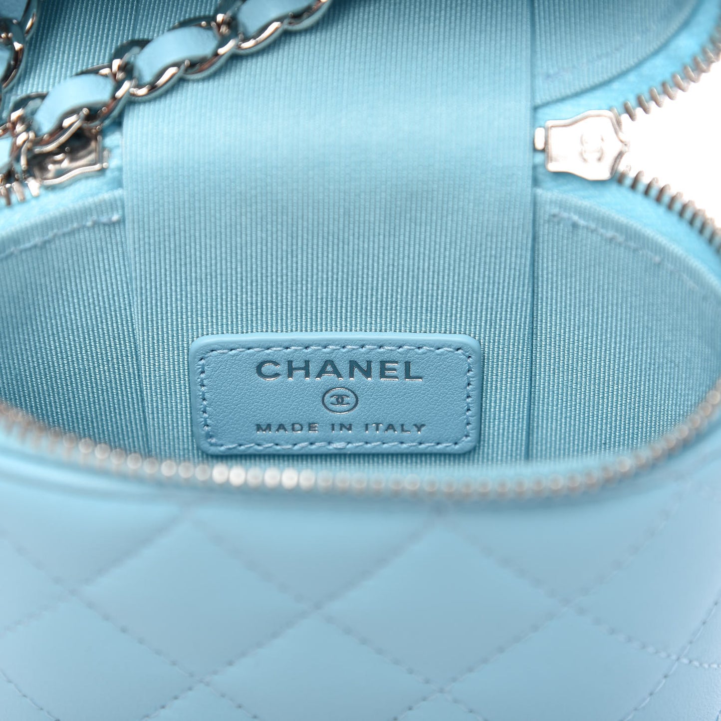 Lambskin Quilted Phone Holder With Chain Neon Blue