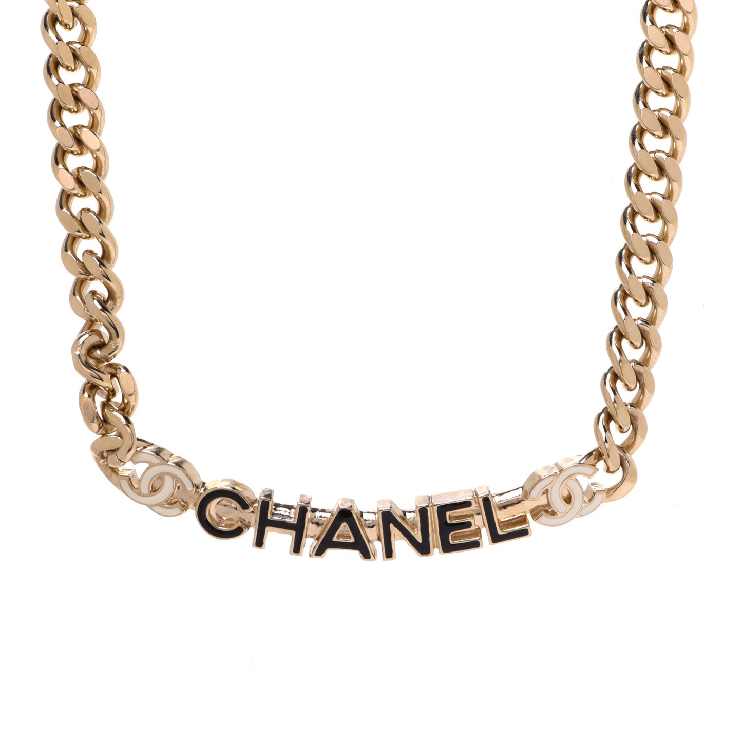 Enamel Metal Logo Choker Necklace Gold White Black