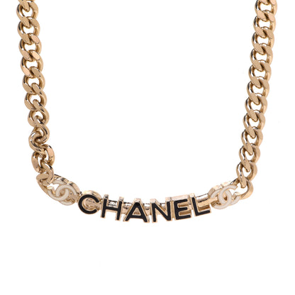 Chanel Enamel Metal Logo Choker Necklace Gold White Black 1 of 6
