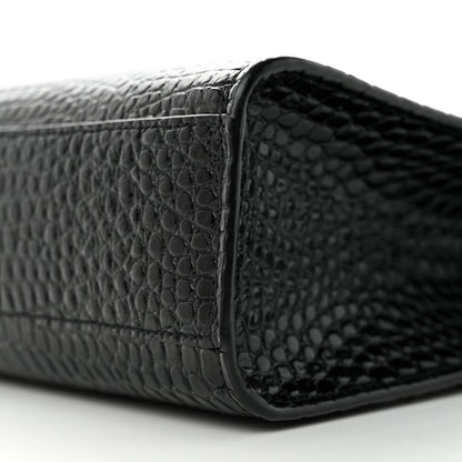 Saint Laurent Shiny Calfskin Crocodile Embossed Manhattan Baguette Black 10 of 12