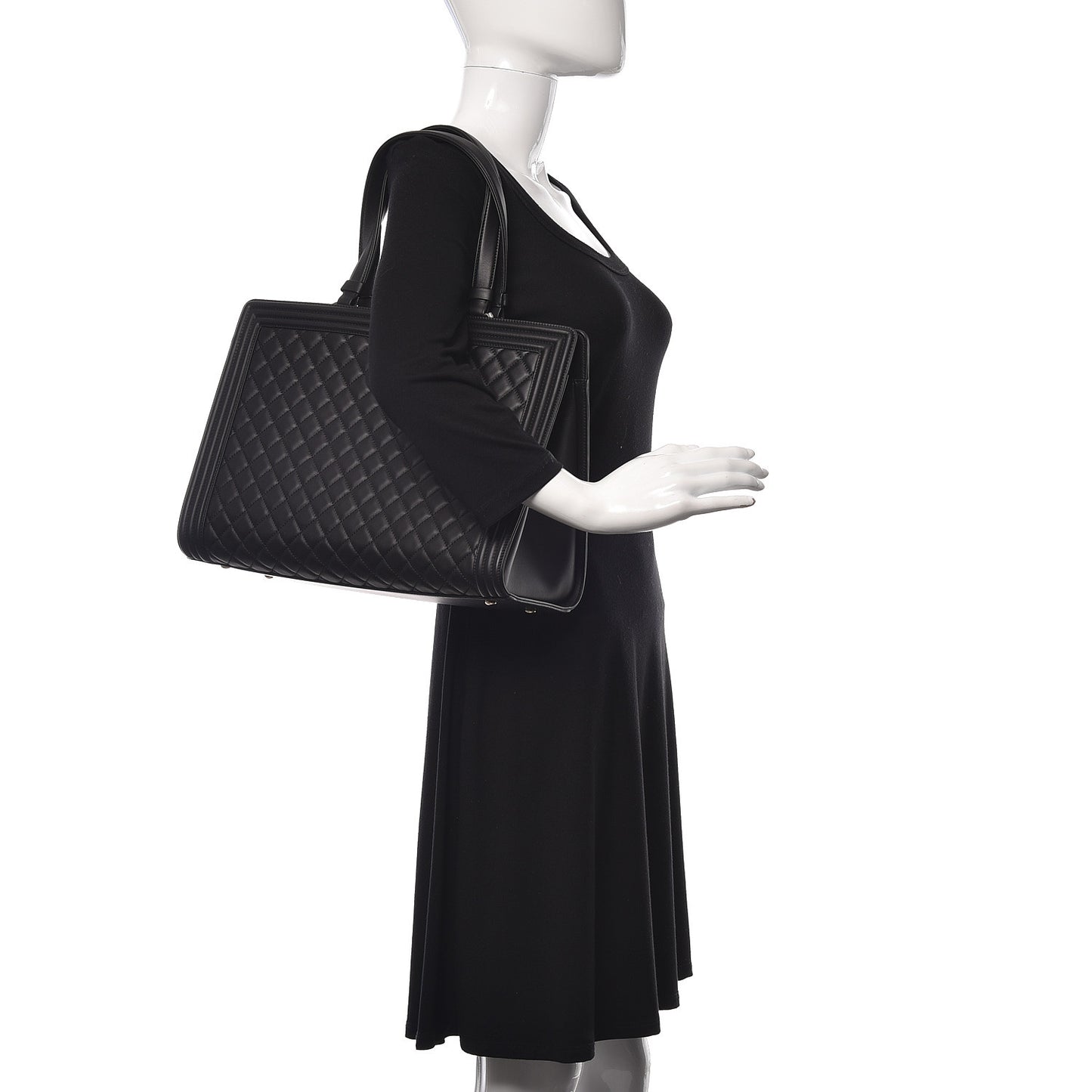 Calfskin Quilted Boy Shopping Tote Black