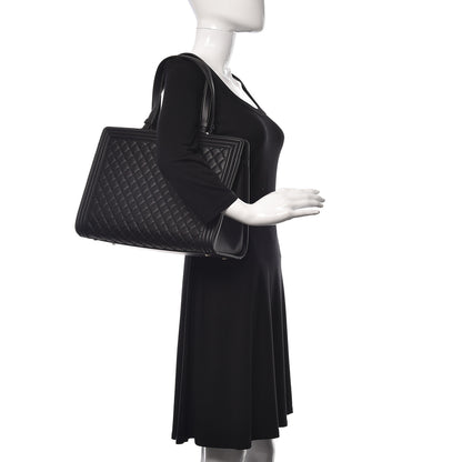 Chanel Calfskin Quilted Boy Shopping Tote Black 2 of 11