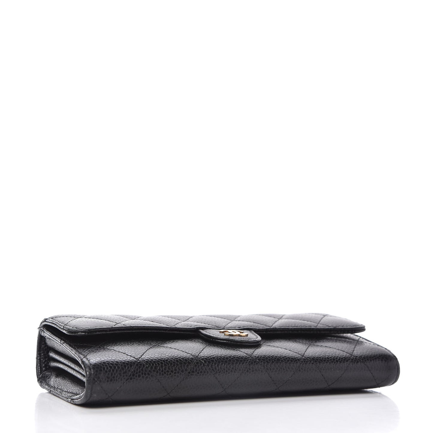 Caviar Quilted Large Gusset Flap Wallet Black