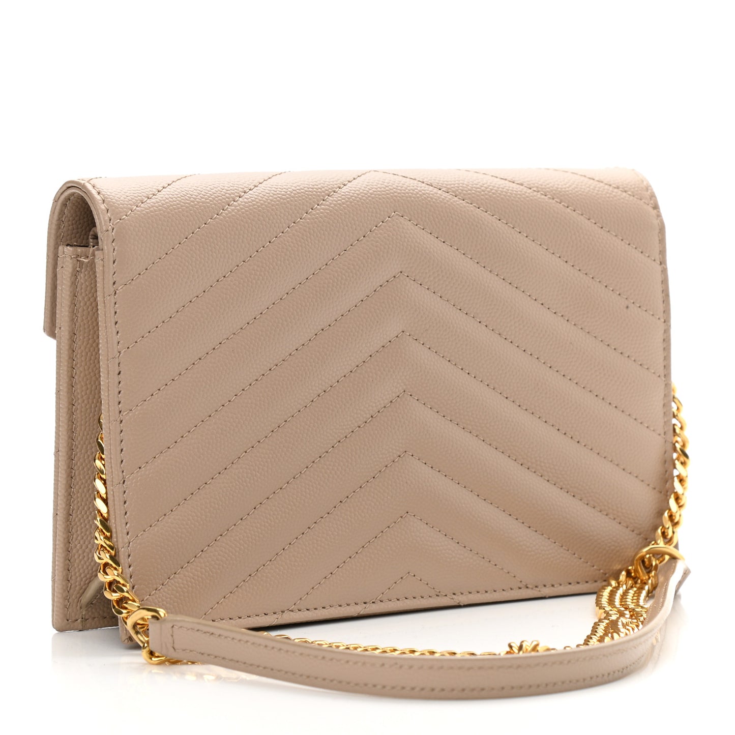 Grain De Poudre Matelasse Chevron Monogram Envelope Chain Wallet Dark Beige