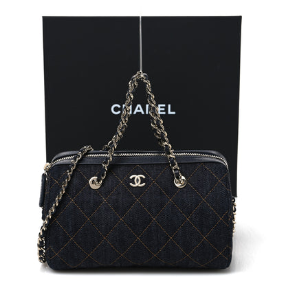 Chanel Denim Quilted Barrel Clutch With Chain Dark Blue Orange 11 of 11