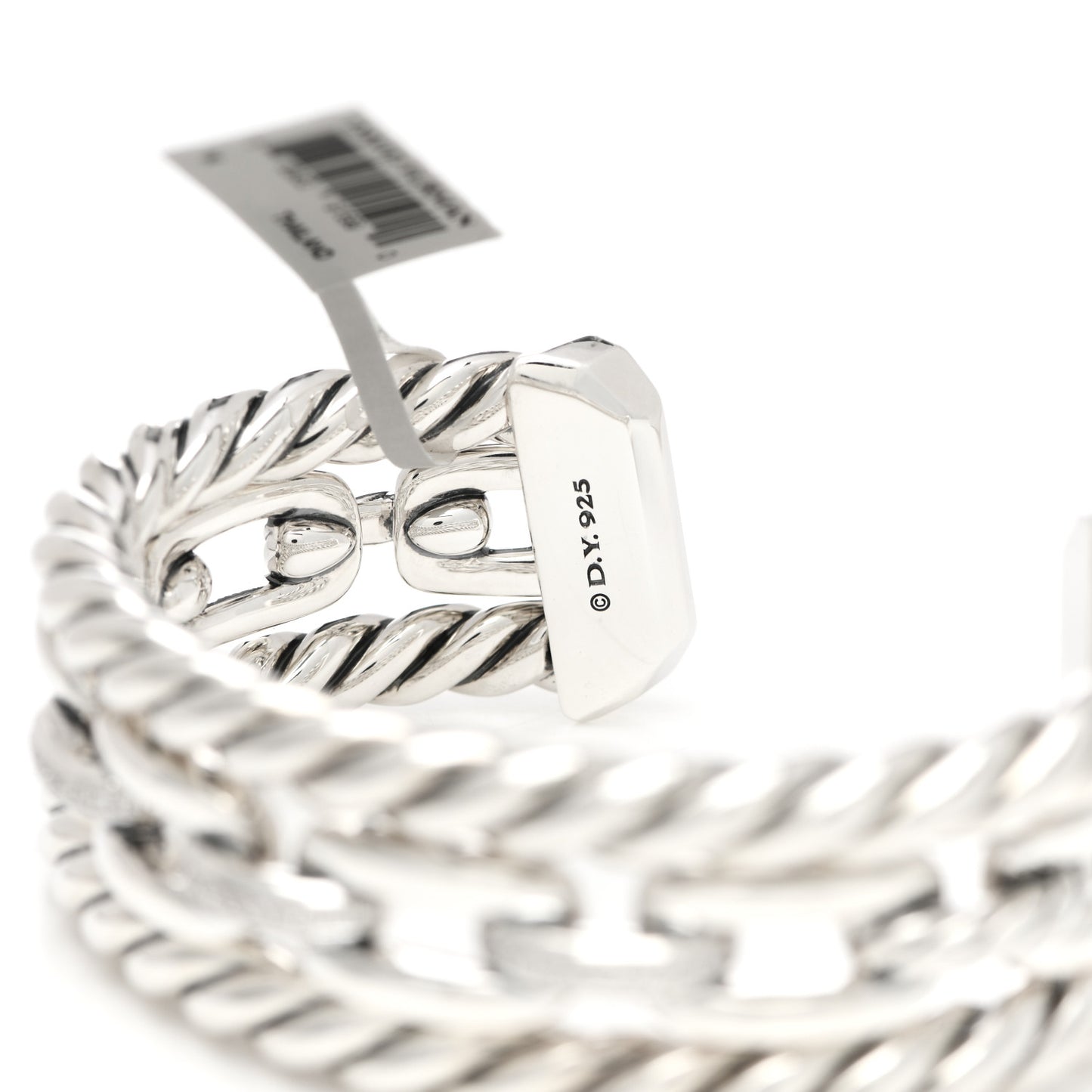 Sterling Silver Diamond Wellesley Link Three-Row Cuff Bracelet