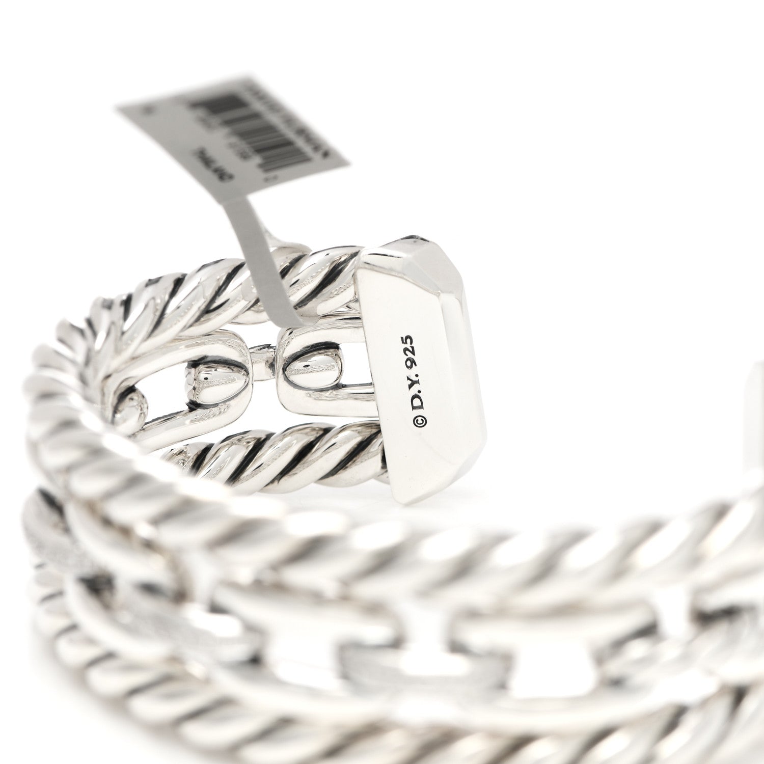 David Yurman Sterling Silver Diamond Wellesley Link Three-Row Cuff Bracelet 3 of 3