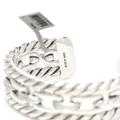 David Yurman Sterling Silver Diamond Wellesley Link Three-Row Cuff Bracelet 3 of 3