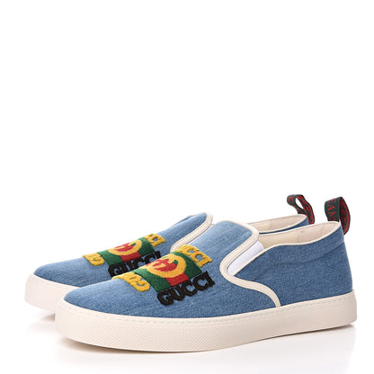 Gucci Kura Denim Logo Embroidered Mens Slip On Sneakers 11.5 Blue 4 of 10