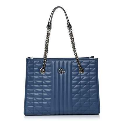 Gucci Calfskin Matelasse Aria Medium GG Marmont Shoulder Tote Clear Blue 1 of 10
