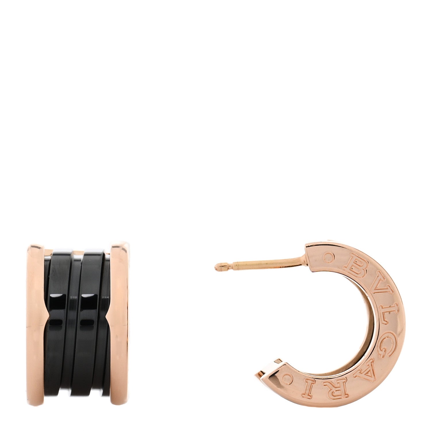 Bulgari 18K Rose Gold Black Ceramic B.Zero1 Hoop Earrings 1 of 4