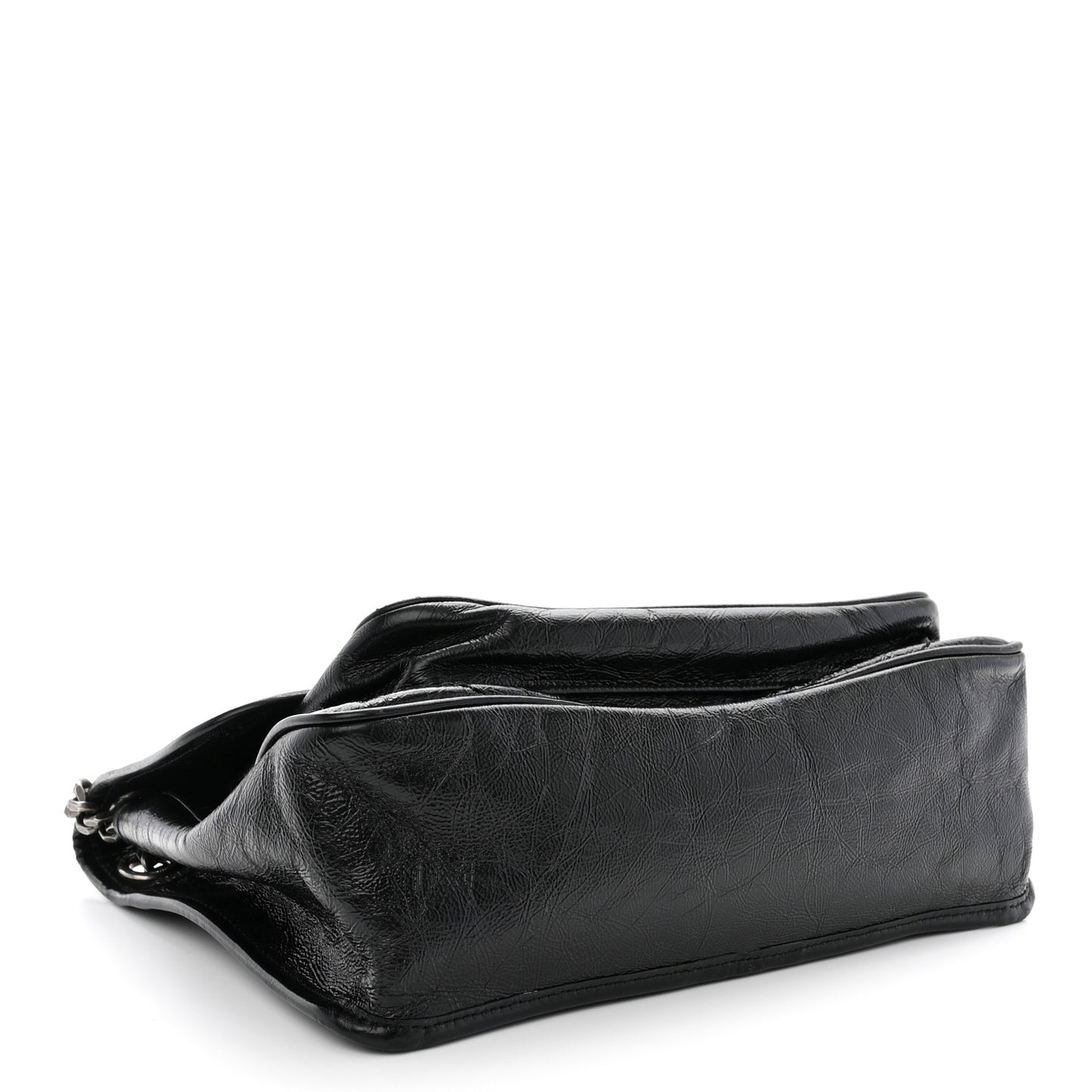 Crinkled Calfskin Matelasse Monogram Medium Niki Chain Satchel Black