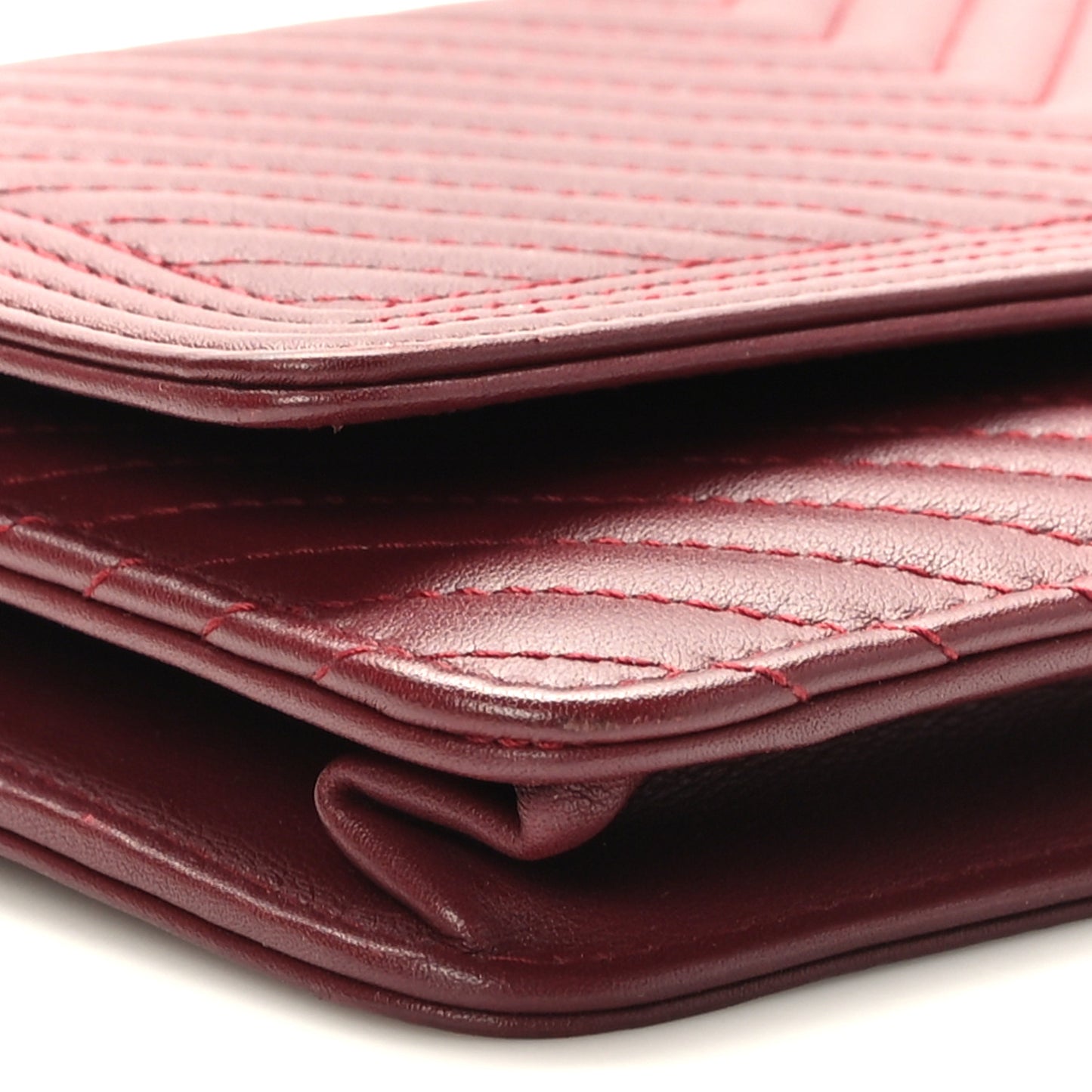 Calfskin Chevron Quilted Boy Wallet On Chain WOC Burgundy