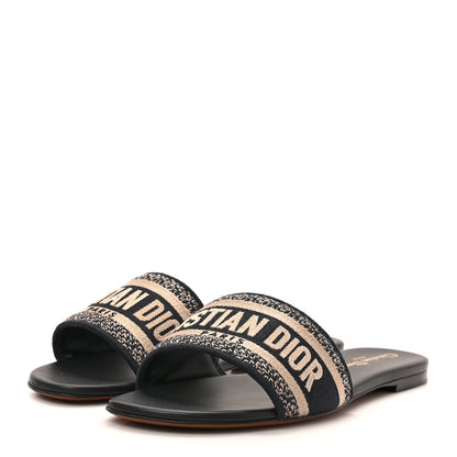 Christian Dior Canvas Embroidered Dway Mules Slide Sandals 39.5 Deep Blue 2 of 7