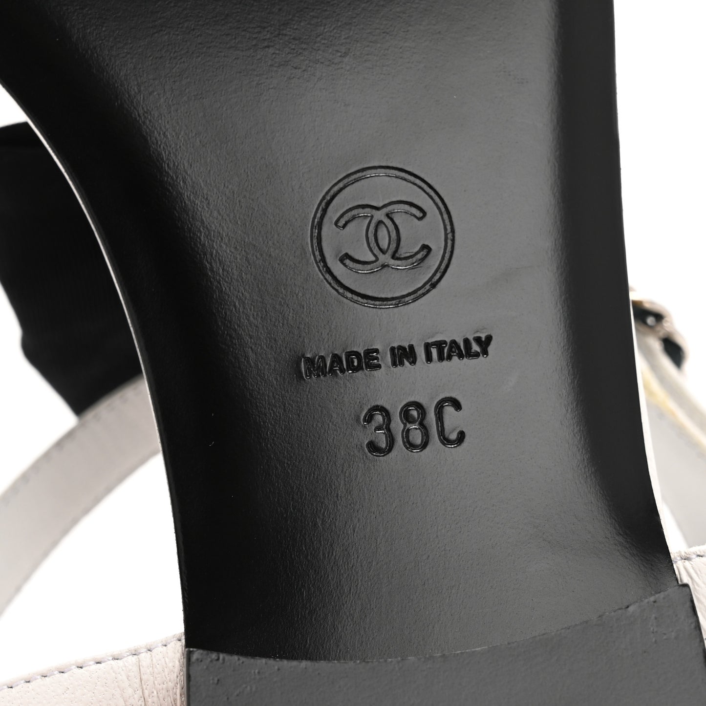 Lambskin Crystal Chain CC Logo Thong Sandals 38 White