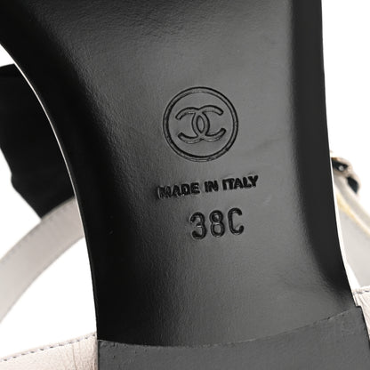 Chanel Lambskin Crystal Chain CC Logo Thong Sandals 38 White 7 of 10