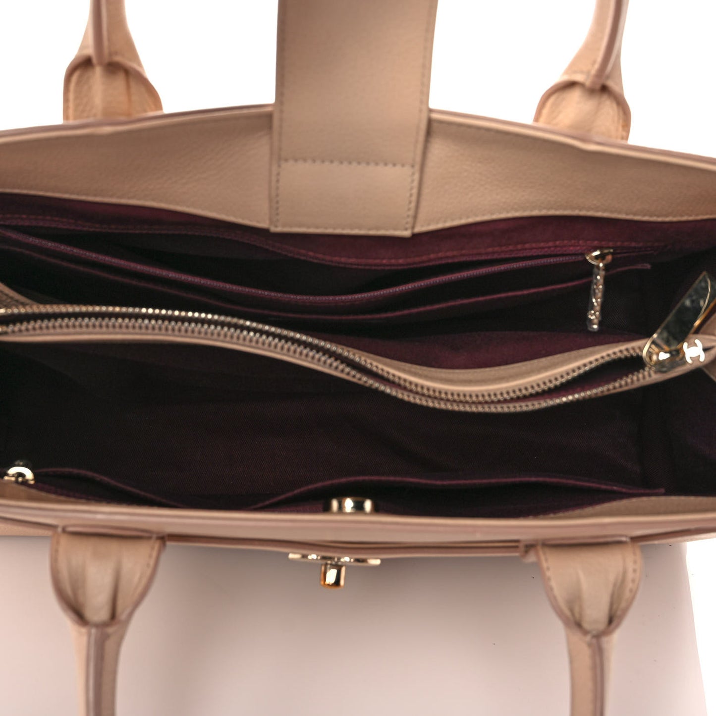Grained Calfskin Medium Neo Executive Shopper Tote Beige