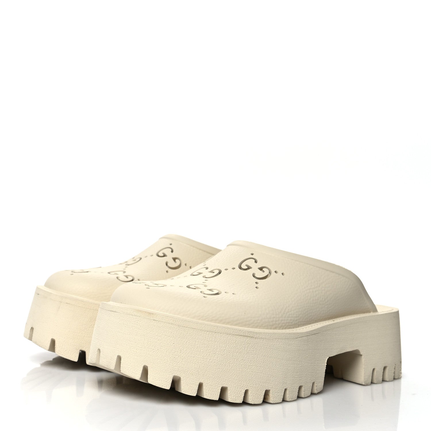 Gucci Rubber GG Monogram Perforated Elea Platform 55mm Lug Sole Sandals 40 Mystic White 3 of 12