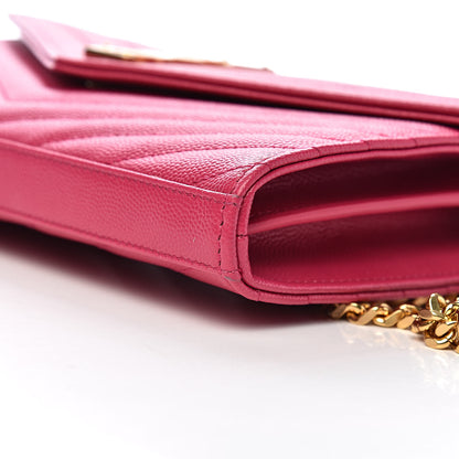 Saint Laurent Grain De Poudre Matelasse Chevron Monogram Chain Wallet Fresh Fuchsia 8 of 10