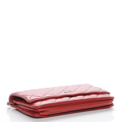 Chanel Lambskin Quilted Wallet On Chain WOC Red 4 of 10