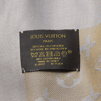 Louis Vuitton Silk Lurex Wool Monogram Shine Shawl Charcoal Greige 5 of 6