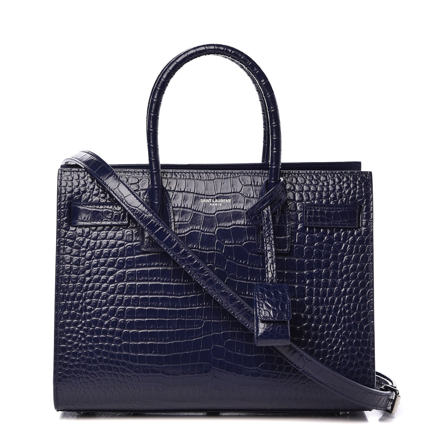 Saint Laurent Calfskin Crocodile Embossed Baby Sac De Jour Navy 1 of 10
