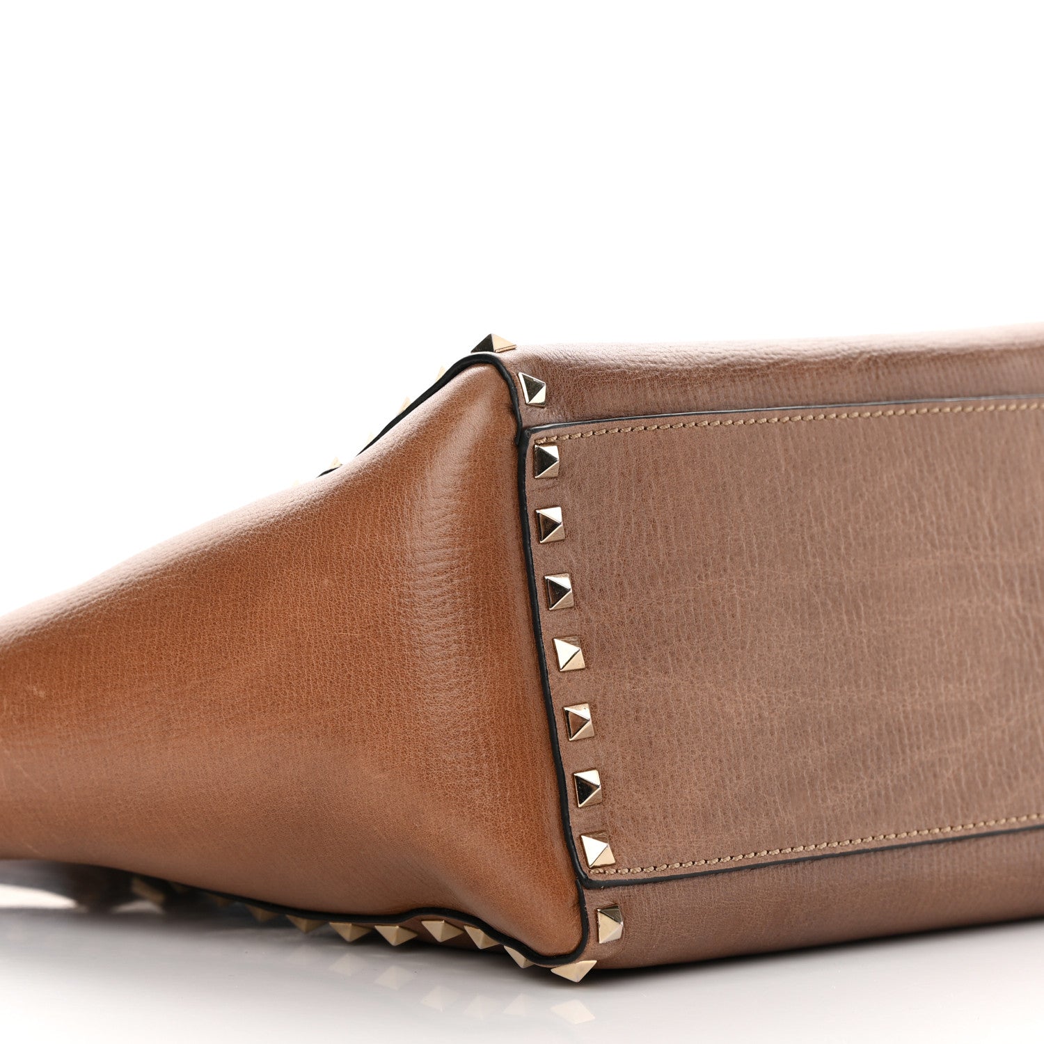 Valentino Garavani Textured Calfskin Rockstud Double Handle Tote Tan 9 of 17