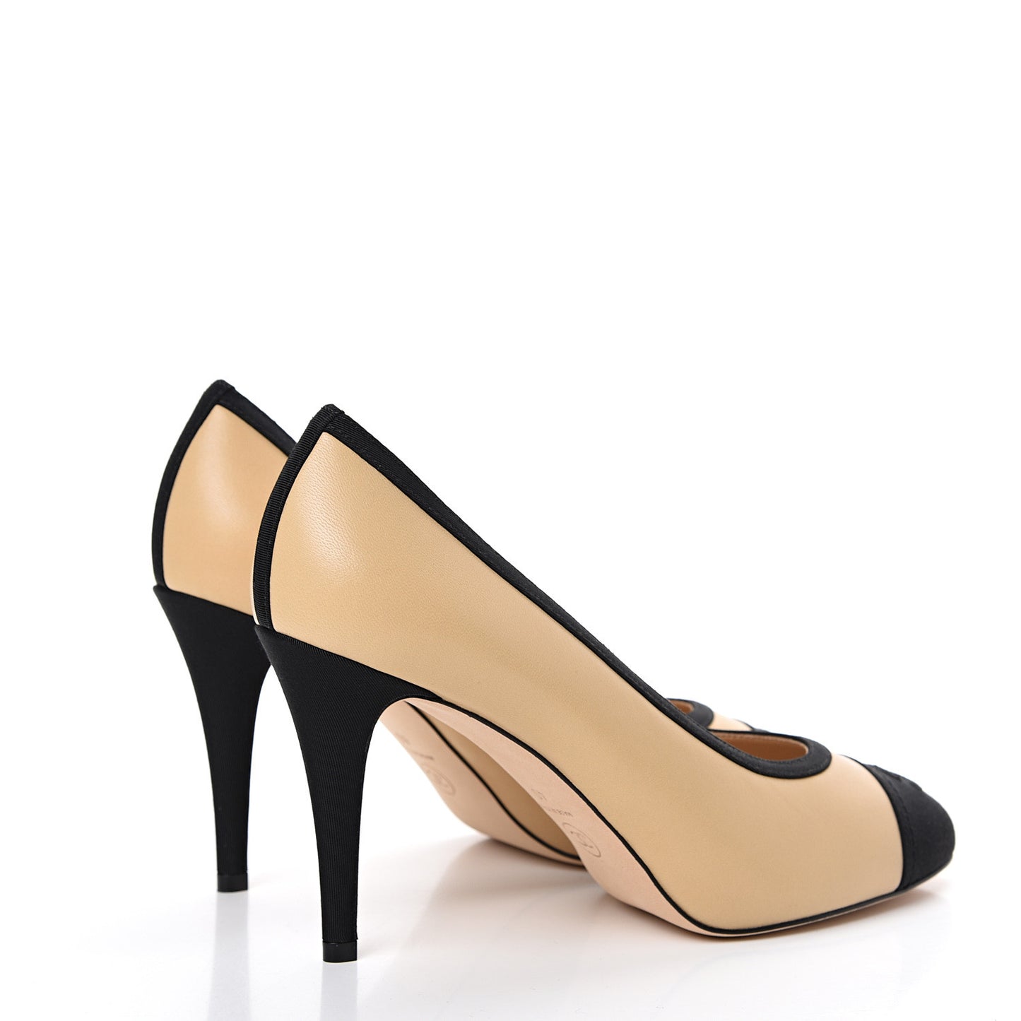 Lambskin Grosgrain Cap Toe CC Pumps 40 Beige Black